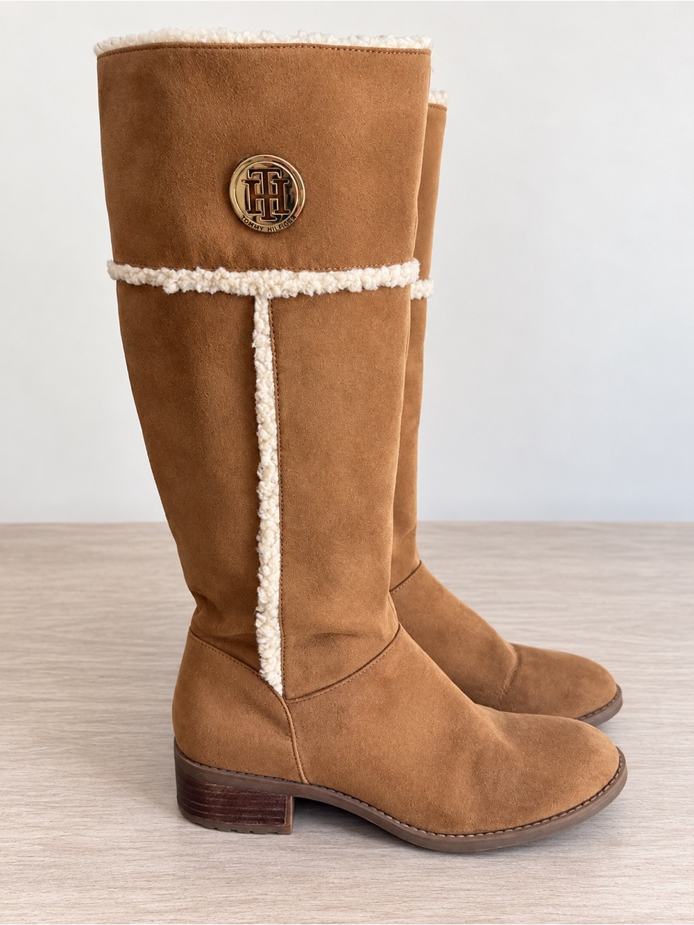 Tommy Hilfiger Women’s Brown Suede Fur Trim Knee High Boots 7.5